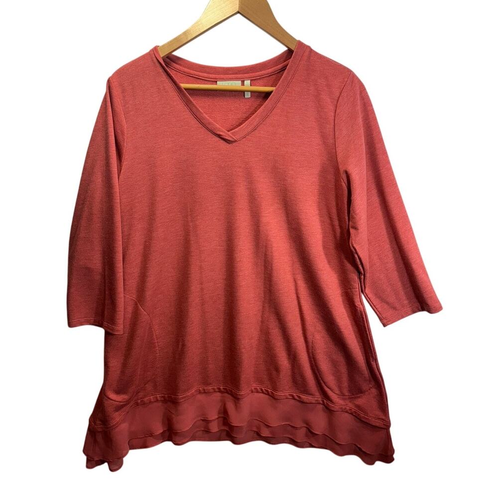 Logo Lounge Orange Asymmetric Pocket Tunic Top Shirt Sheer Hem Size Large L